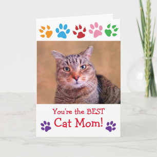 Paw Print Cat Mum Photo Birthday Card