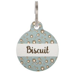 Paw Print Cookies Green Pattern Monogram Pet Tag