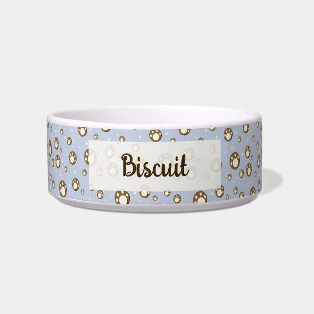 Paw Print Cookies Light Blue Pattern Monogram Bowl (Front)