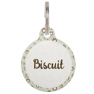 Paw Print Cookies Light Green Pattern Monogram Pet Tag