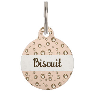 Paw Print Cookies Light Orange Pattern Monogram Pet Tag