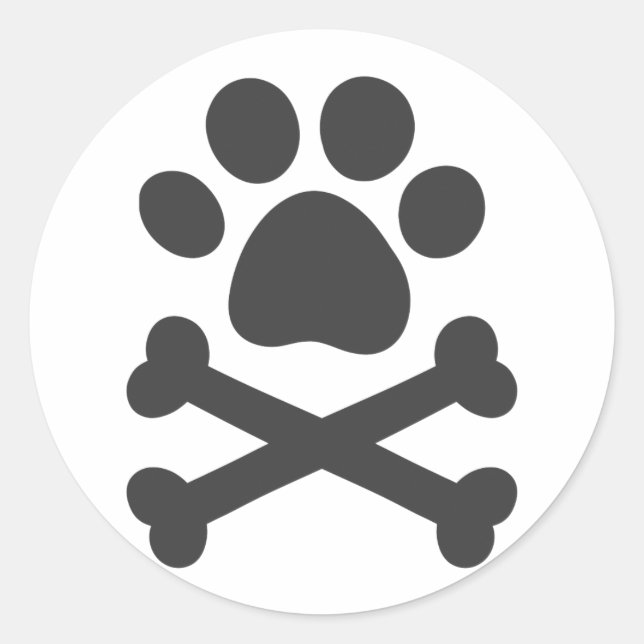 Paw print crossed bones - Choose background colour Classic Round Sticker (Front)