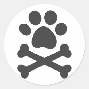 Paw print crossed bones - Choose background colour Classic Round Sticker