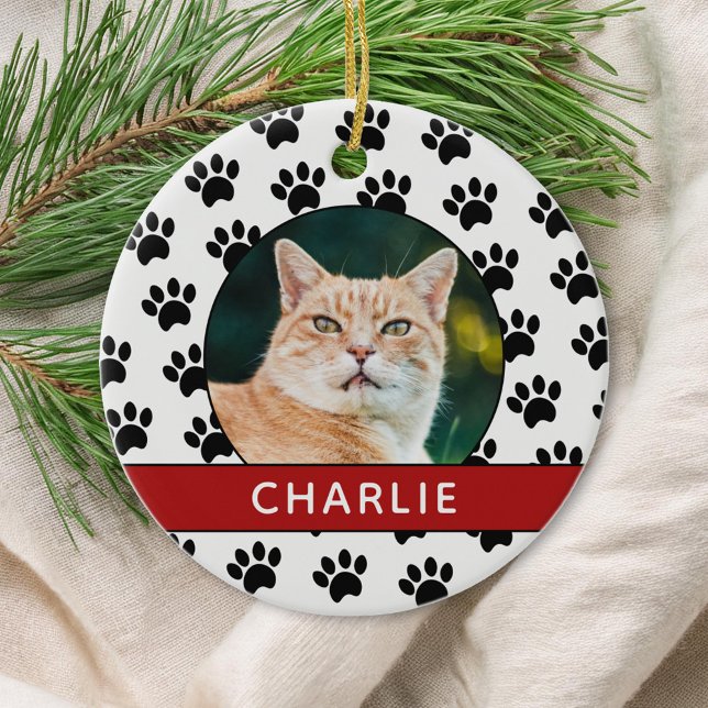 Paw Print Custom Pet Photo Ceramic Ornament (Creator Uploaded)