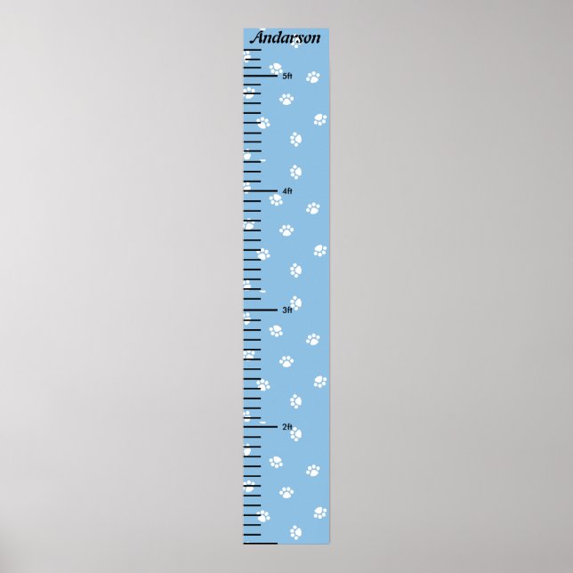 Paw Print Cute Blue Baby Boy Growth Chart (Front)