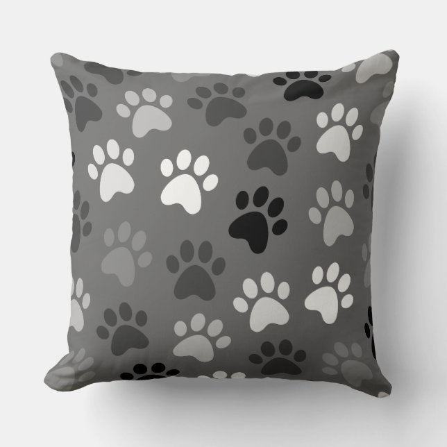 Paw Print Design Monochrome Cushion (Front)