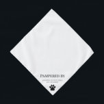 Paw Print Dog Groomer Business Promotional Pet Bandana<br><div class="desc">Simple, modern and minimal dog groomer promotional pet bandanna featuring a paw print along with "Pampered by" and your company name in a modern font. Perfect for pet grooming professionals for your furry clients to wear after their groom to promote your business. White background with black text which can be...</div>