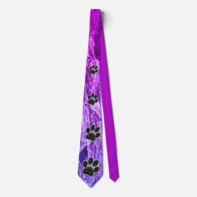 Paw Print Dog Lover Purple Abstract Puppy Vet Tie (Front)