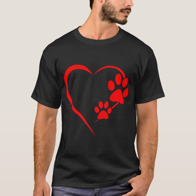 Paw Print Dog Paw Cute Dog Love Puppy Heart Red T-Shirt (Front)