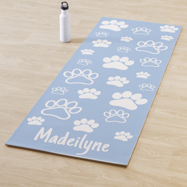 Paw Print Doga-Handwritten Monogram-Calming Blue Yoga Mat (In Situ)