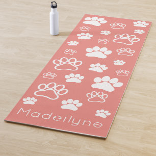 Paw Print Doga-Modern Monogram-Contented Coral Yoga Mat