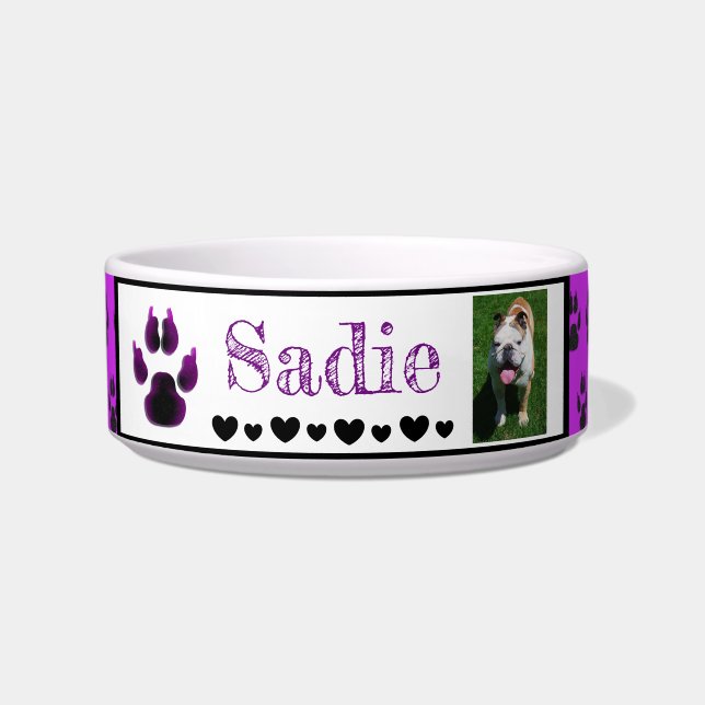 Paw Print. Dog's name and photo Custom Bowl (Front)