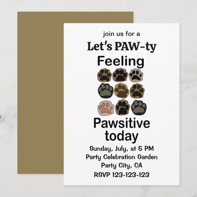 Paw Print Feeling Pawsitive Today Lets Paw-Ty  Invitation (Front/Back)