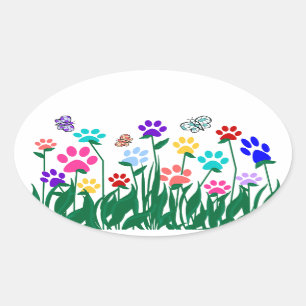 Paw print flower garden Mass Production Oval Sticker