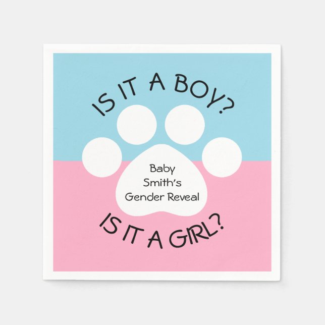 Paw Print Gender Reveal Napkin (Front)