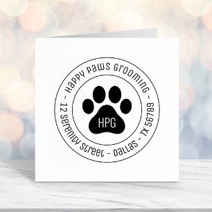 Paw Print Grooming Business Round Address Self-inking Stamp