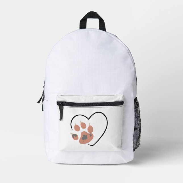 Paw print heart - Cute pet lover design  Printed Backpack (Front)