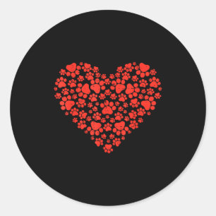 Paw Print Heart Cute Valentines Day Dog Cat Lover Classic Round Sticker