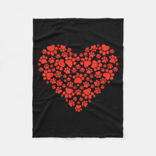 Paw Print Heart Cute Valentines Day Dog Cat Lover Fleece Blanket