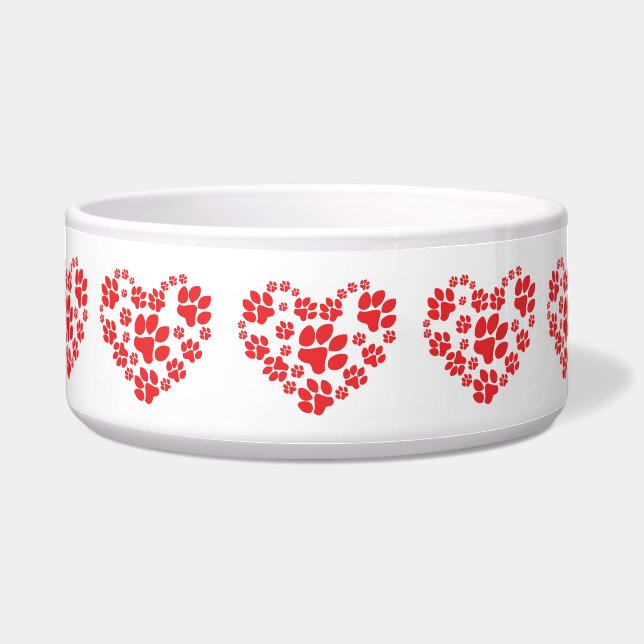 Paw Print Heart Dog Bowl (Front)