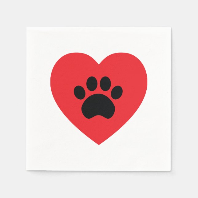 Paw Print Heart Paper Napkins (Front)