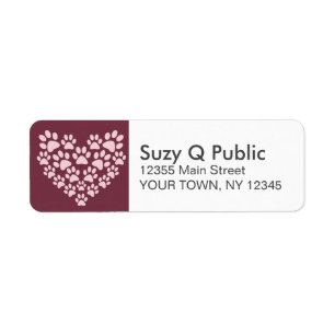 Paw Print  Heart Personal Address Labels