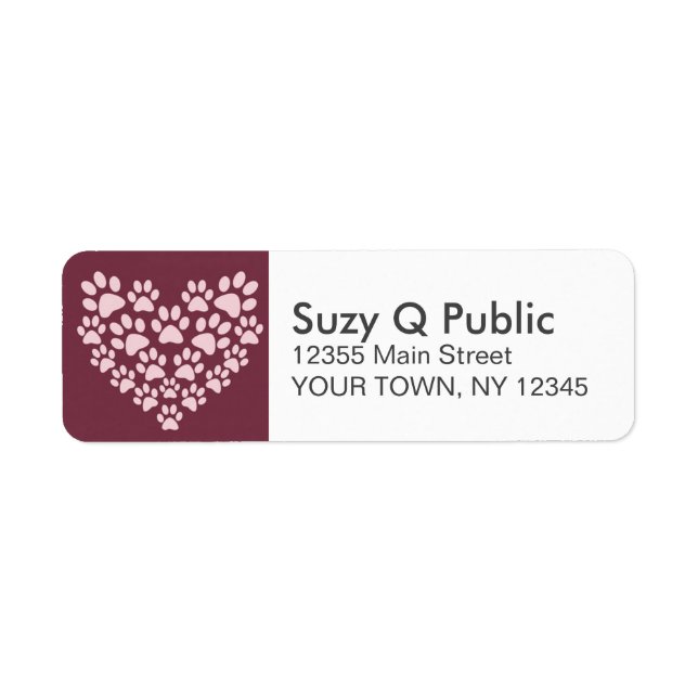 Paw Print  Heart Personal Address Labels (Front)