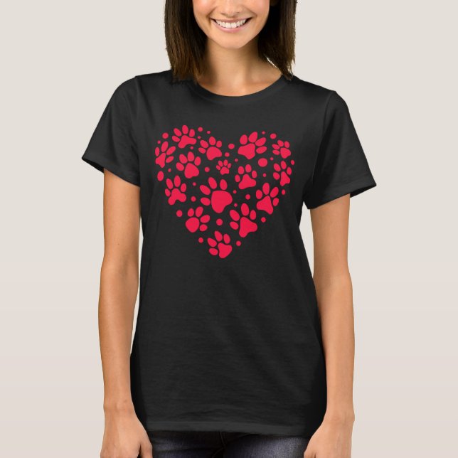 Paw Print Heart Shape  Valentines Day Dog and Cat T-Shirt (Front)