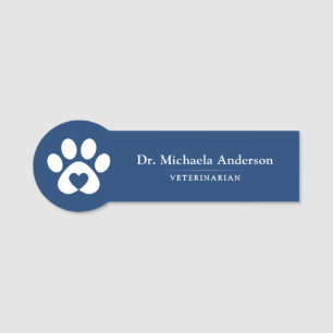 Paw Print Heart Veterinarian Name Tag