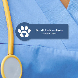 Paw Print Heart Veterinarian Name Tag