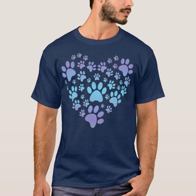Paw Print Heartbeat  Love Dogs T-Shirt (Front)