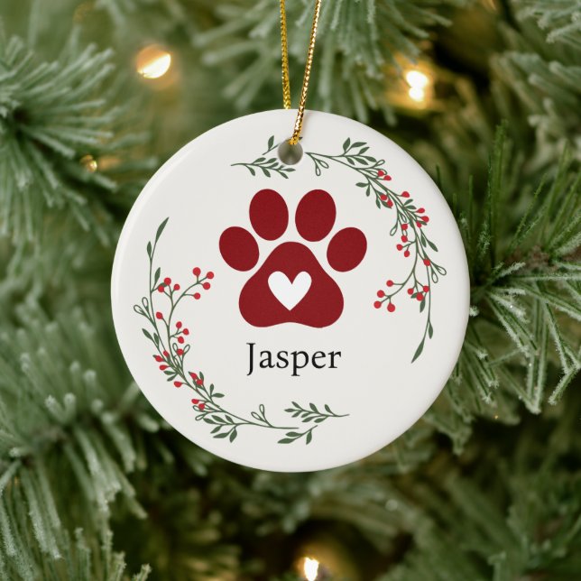 Paw Print Holly and Berry Christmas Ornament (Tree)