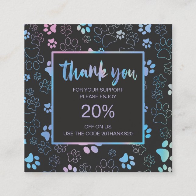 Paw Print Holographic Thank you Discount Cards (Front)