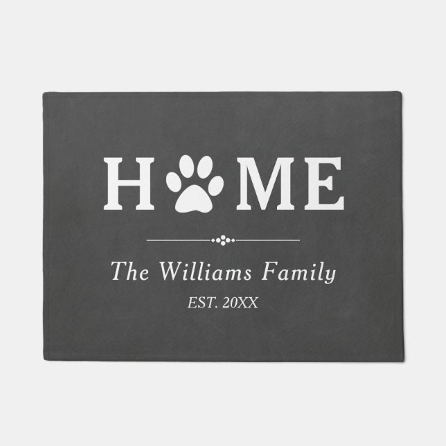 Paw Print Home - Chalkboard - Family Name Doormat (Front)