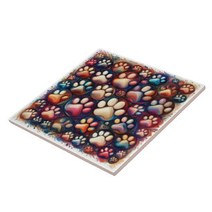 Paw print imprinted different coloured canine dog ceramic tile