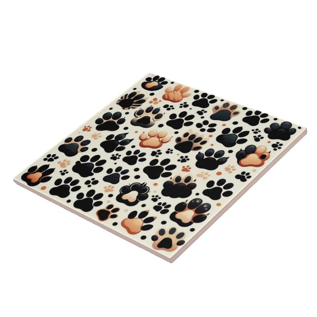 Paw print imprinted different coloured canine dog ceramic tile (Side)