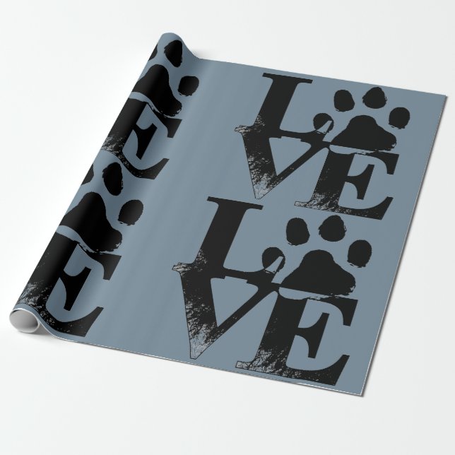 Paw Print in LOVE Wrapping Paper (Unrolled)
