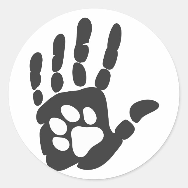 Paw print in the hand - Choose background colour Classic Round Sticker (Front)