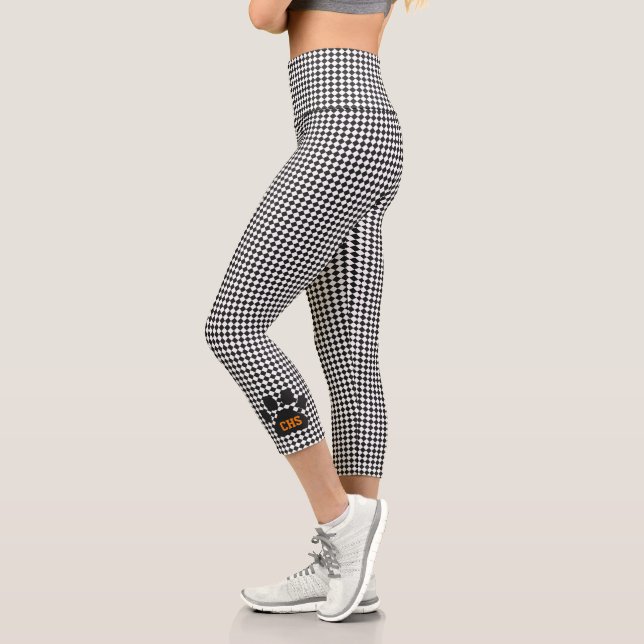 Paw Print INITIALS Chequerboard Team Spirit Fun Capri Leggings (Left)