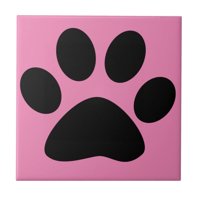 Paw Print Large Pattern Black Pink Cute Stylish Ceramic Tile (Front)