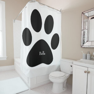 Paw Print Large Pattern Black White Custom Name Shower Curtain