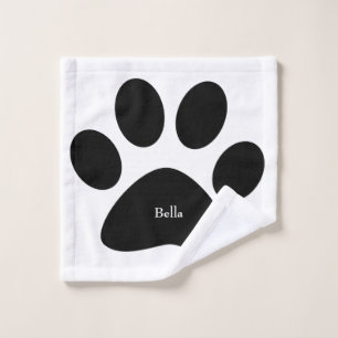 Paw Print Large Pattern Black White Custom Name Wash Cloth