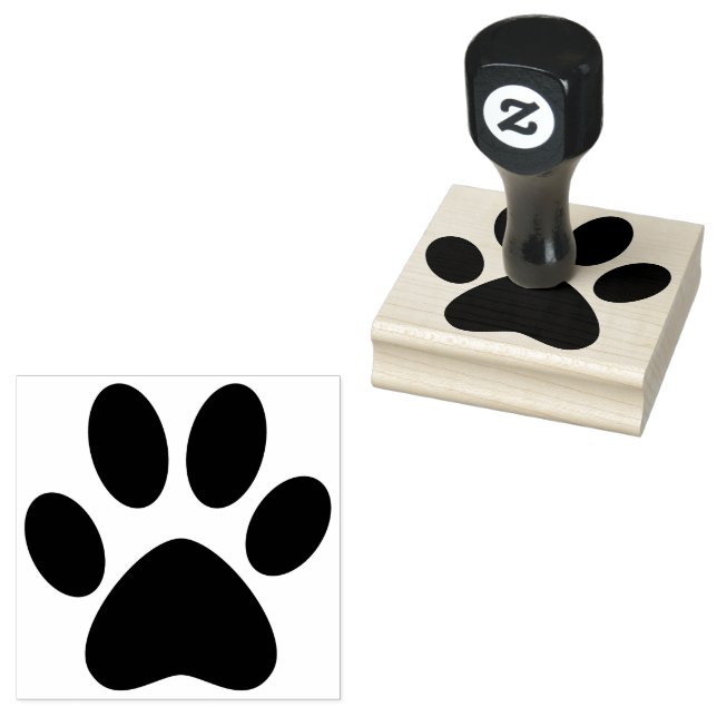 Paw Print Left Pet Cat Dog Simple Large Rubber Stamp (Stamped)
