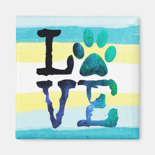 Paw print Love Dog Teal and Yellow Magnet