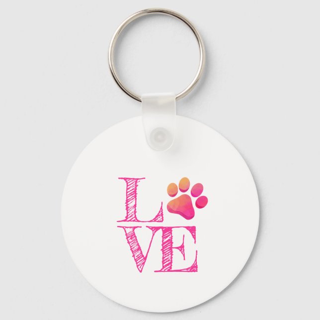Paw Print LOVE Pink Orange Family Pet Fun Key Ring (Front)