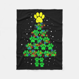 Paw Print Merry Christmas Tree Lights Dog Or Cat M Fleece Blanket