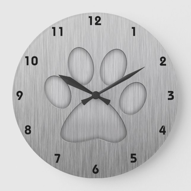 Paw Print; Metal-look Large Clock (Front)