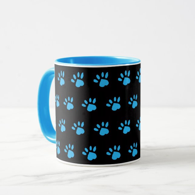 Paw Print Mug (Black & Blue) (Front Left)