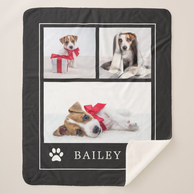 Paw Print | Multi Photo Pet Dog or Puppy Sherpa Blanket (Front)