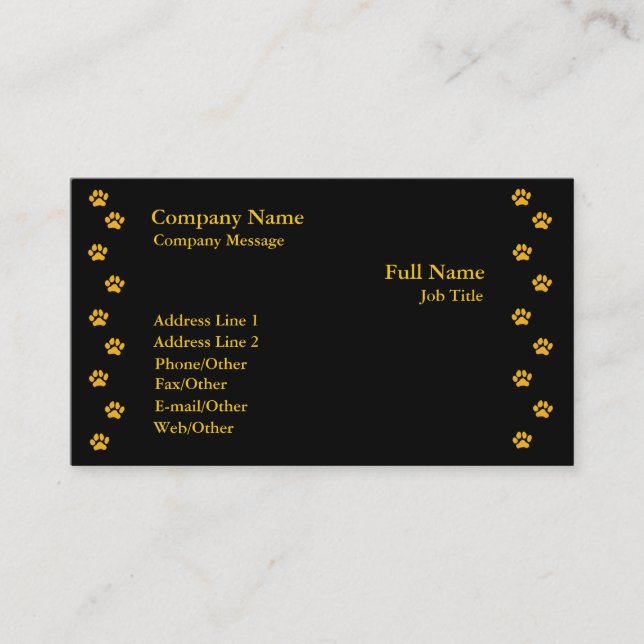 Paw Print On Black Business Card Template (Front)